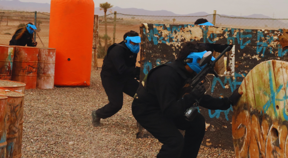 playing paintball inside the game area in Marrakech